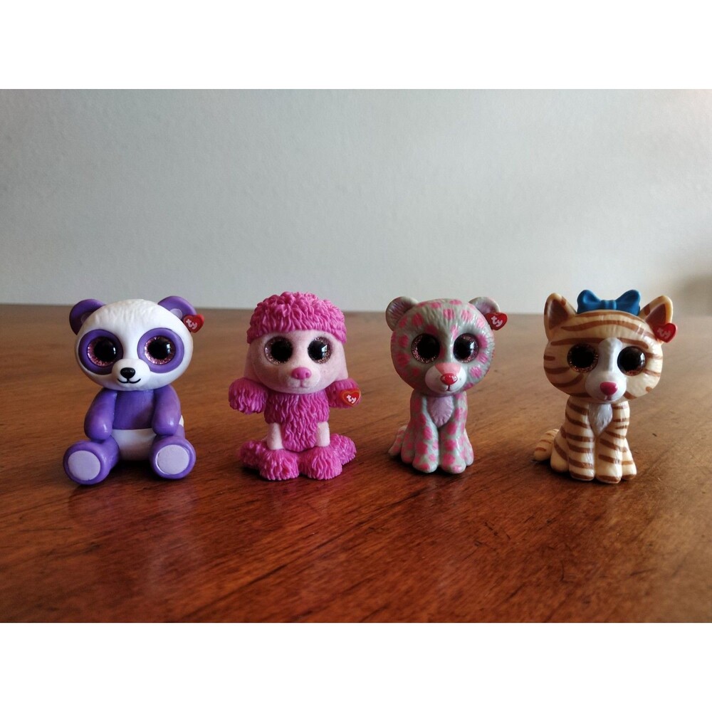 Lot 4x TY Mini Boo Figures 2" Beanie Boos Patsy Poo Giraffe Panda Flocked Tasha